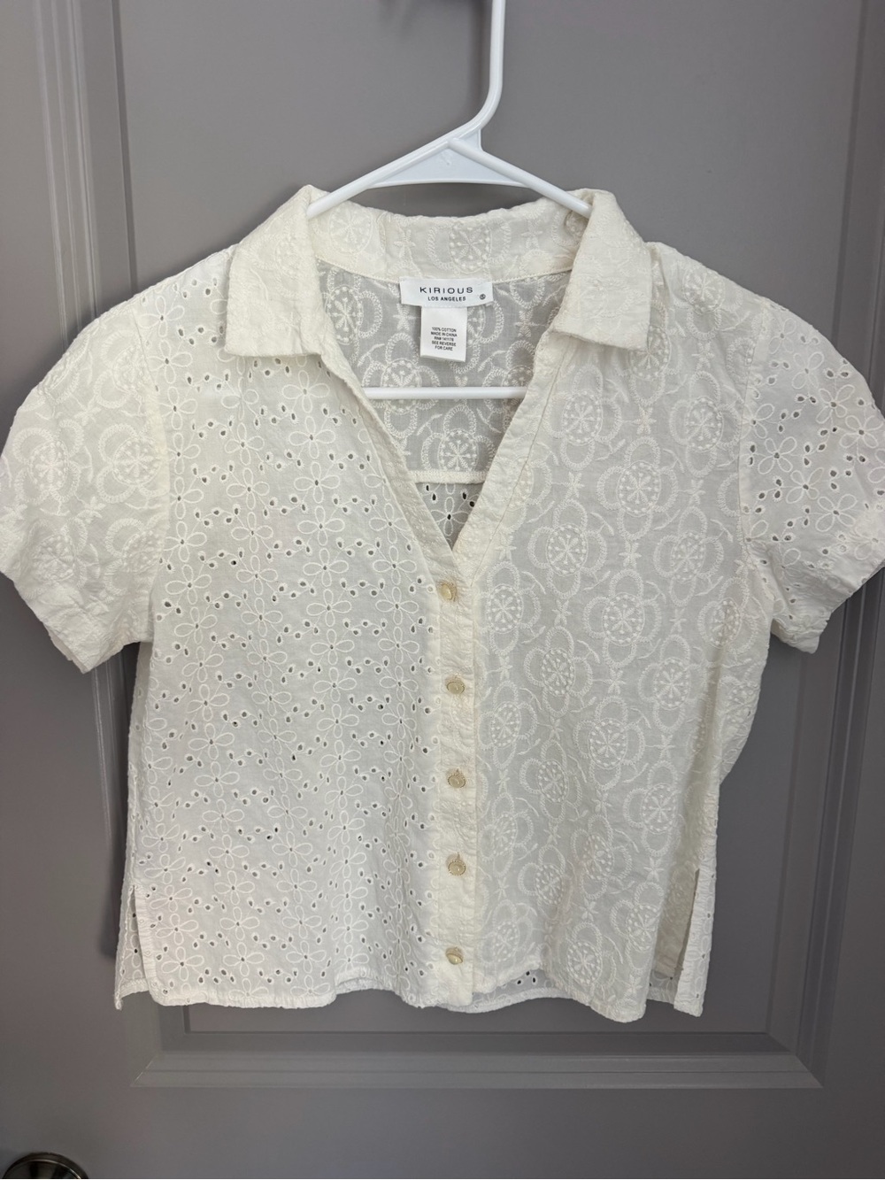 Kirious Los Angeles Women’s White 100% Cotton Eyelet Lace Blouse S Regular